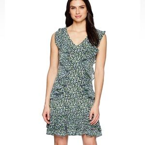 Michael Kors Sleeveless Navy Floral Ruffle Midi Flirty Dress Size M